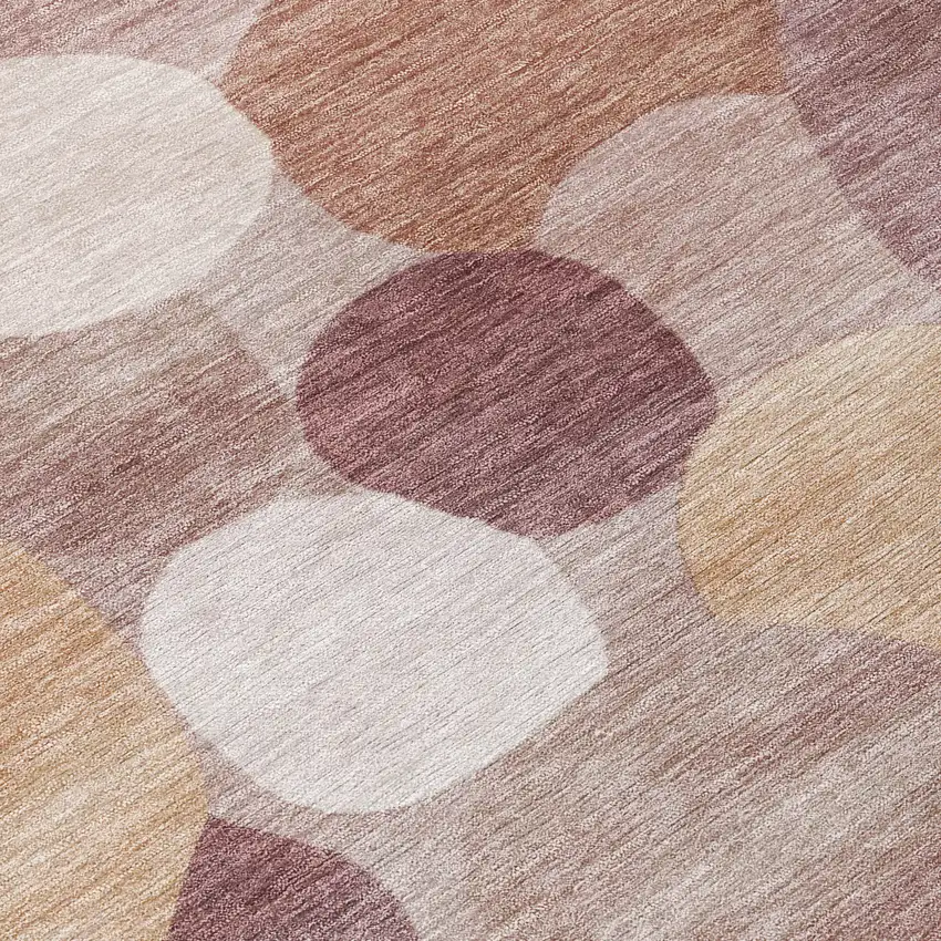 8' Blush And Beige Round Geometric Washable Indoor Outdoor Area Rug Photo 9