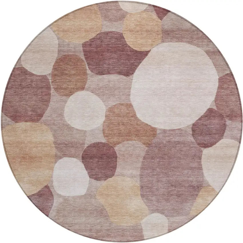 8' Blush And Beige Round Geometric Washable Indoor Outdoor Area Rug Photo 1