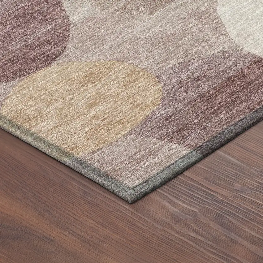 8' Blush And Beige Round Geometric Washable Indoor Outdoor Area Rug Photo 8