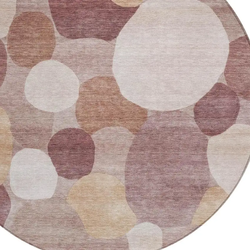8' Blush And Beige Round Geometric Washable Indoor Outdoor Area Rug Photo 2