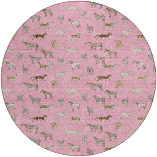8' Blush And Beige Round Horse Washable Indoor Outdoor Area Rug Photo 2