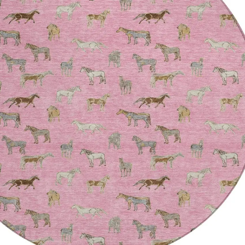 8' Blush And Beige Round Horse Washable Indoor Outdoor Area Rug Photo 3