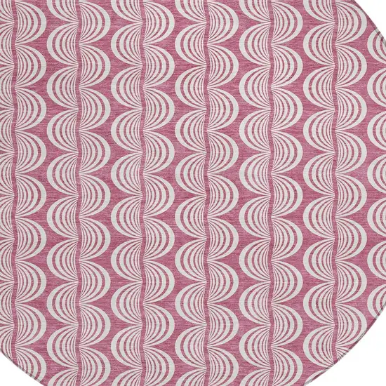 8' Blush And Beige Round Ogee Washable Indoor Outdoor Area Rug Photo 5