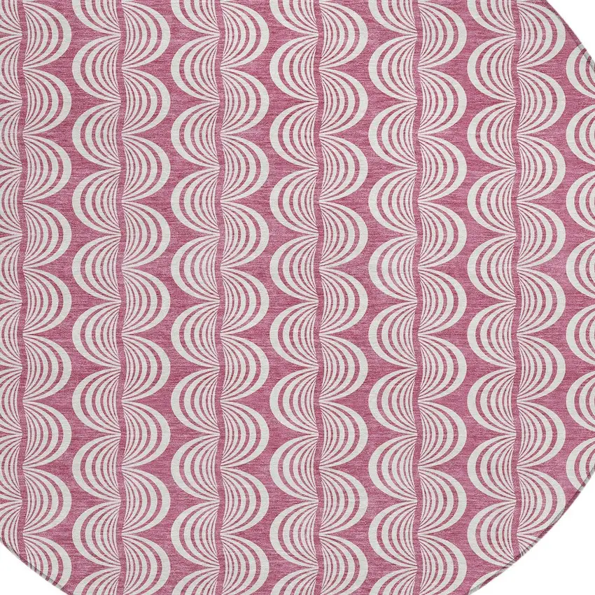 8' Blush And Beige Round Ogee Washable Indoor Outdoor Area Rug Photo 5