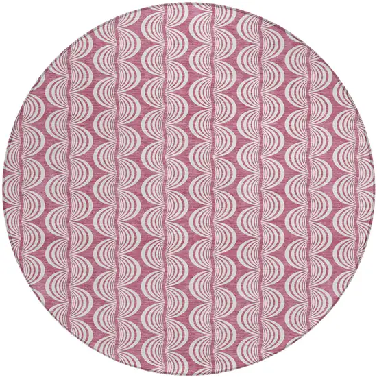 8' Blush And Beige Round Ogee Washable Indoor Outdoor Area Rug Photo 2