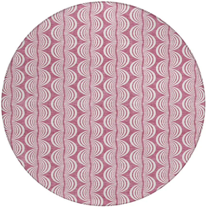 8' Blush And Beige Round Ogee Washable Indoor Outdoor Area Rug Photo 2