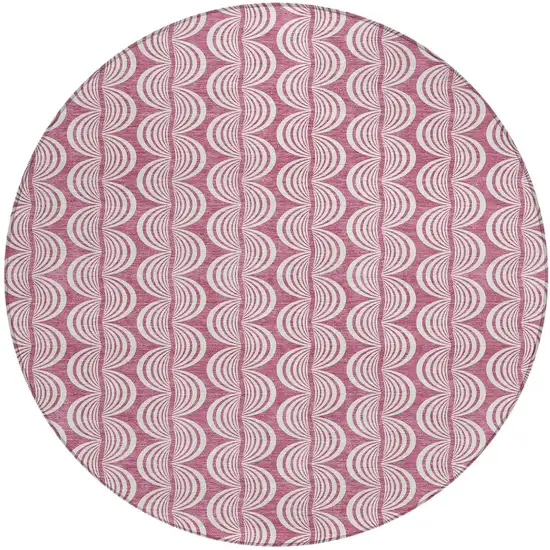 8' Blush And Beige Round Ogee Washable Indoor Outdoor Area Rug Photo 6