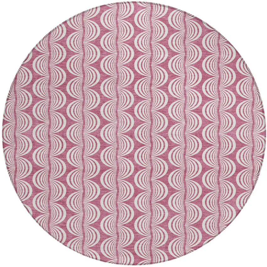 8' Blush And Beige Round Ogee Washable Indoor Outdoor Area Rug Photo 6