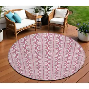 Photo of 8' Blush And Beige Round Ogee Washable Indoor Outdoor Area Rug