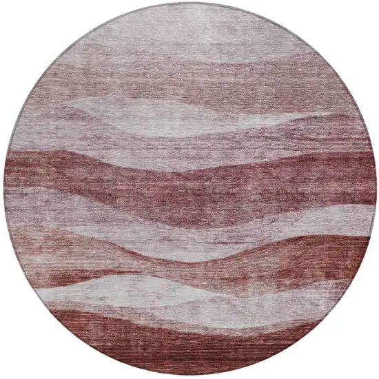 8' Blush And Brown Round Abstract Washable Indoor Outdoor Area Rug Photo 5