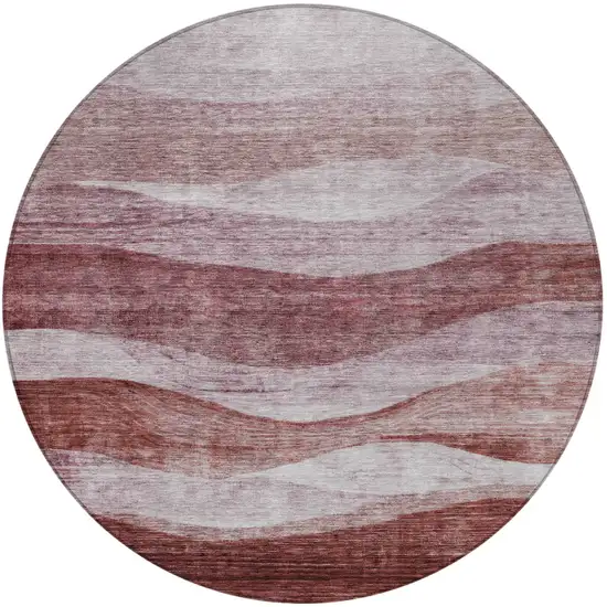 8' Blush And Brown Round Abstract Washable Indoor Outdoor Area Rug Photo 6