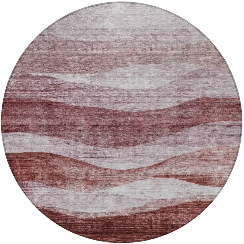 8' Blush And Brown Round Abstract Washable Indoor Outdoor Area Rug Photo 6