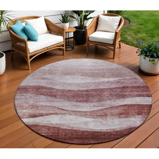 8' Blush And Brown Round Abstract Washable Indoor Outdoor Area Rug Photo 1
