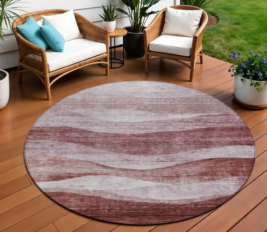 8' Blush And Brown Round Abstract Washable Indoor Outdoor Area Rug Photo 1