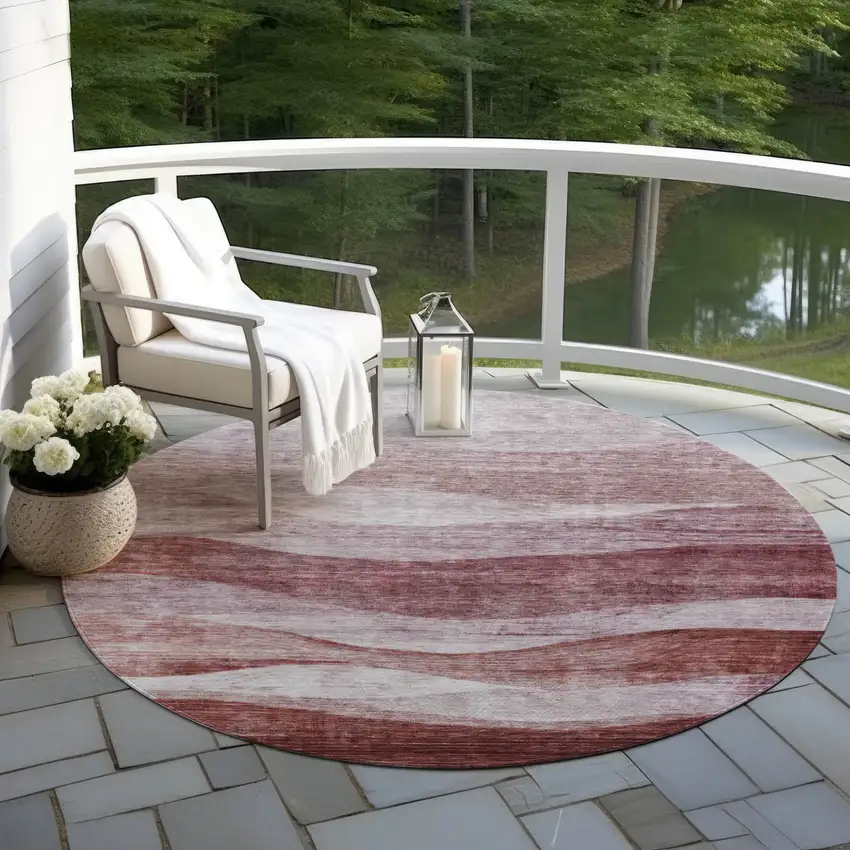 8' Blush And Brown Round Abstract Washable Indoor Outdoor Area Rug Photo 7