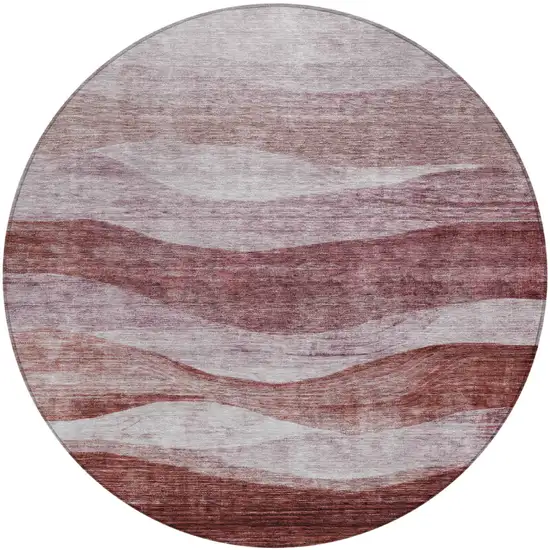 8' Blush And Brown Round Abstract Washable Indoor Outdoor Area Rug Photo 2