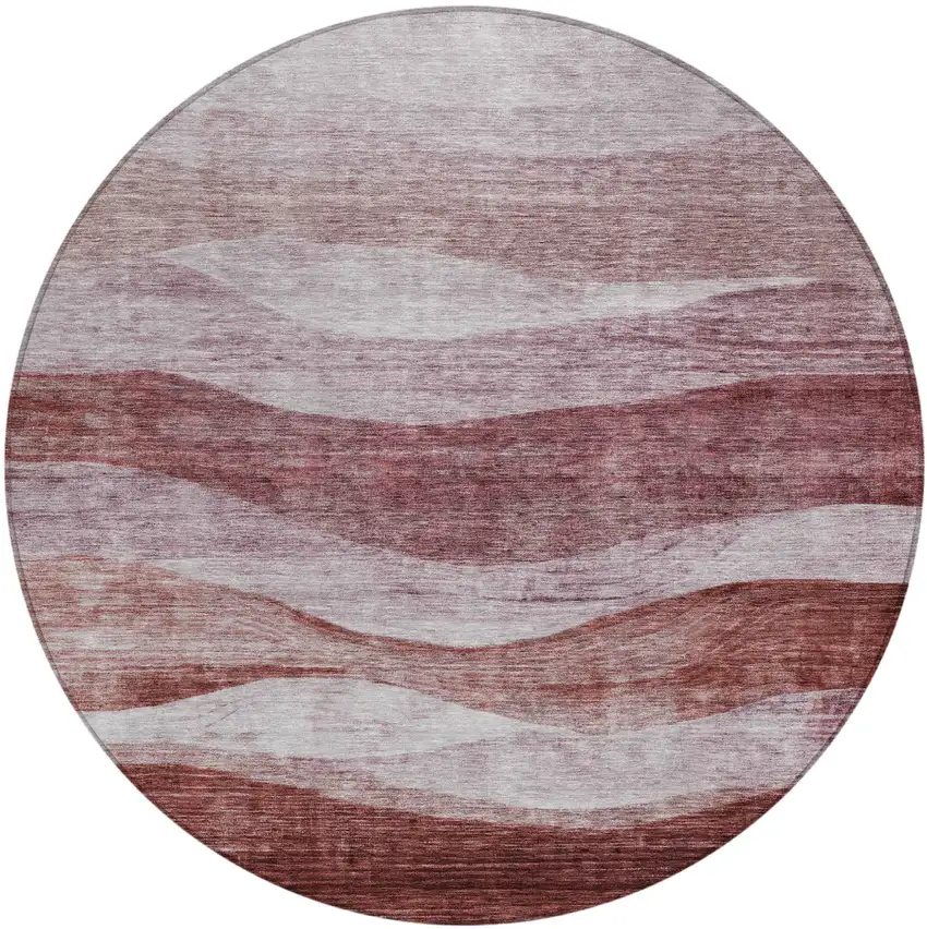 8' Blush And Brown Round Abstract Washable Indoor Outdoor Area Rug Photo 2