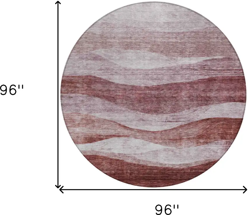 8' Blush And Brown Round Abstract Washable Indoor Outdoor Area Rug Photo 9