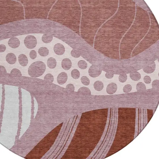 8' Blush And Brown Round Abstract Washable Indoor Outdoor Area Rug Photo 4