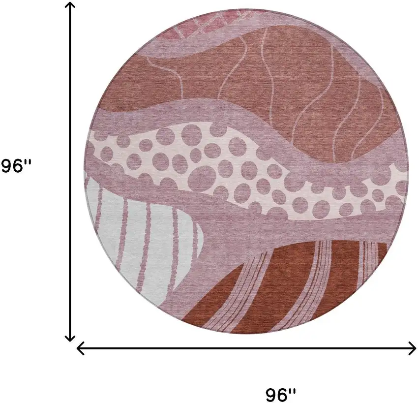 8' Blush And Brown Round Abstract Washable Indoor Outdoor Area Rug Photo 8