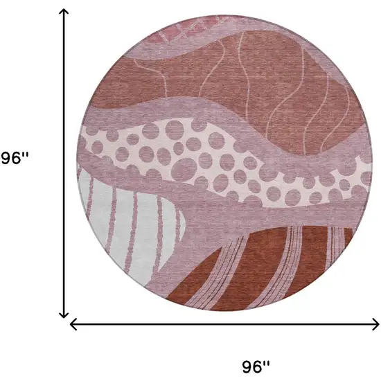 8' Blush And Brown Round Abstract Washable Indoor Outdoor Area Rug Photo 8