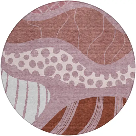8' Blush And Brown Round Abstract Washable Indoor Outdoor Area Rug Photo 2