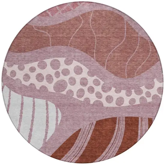 8' Blush And Brown Round Abstract Washable Indoor Outdoor Area Rug Photo 3
