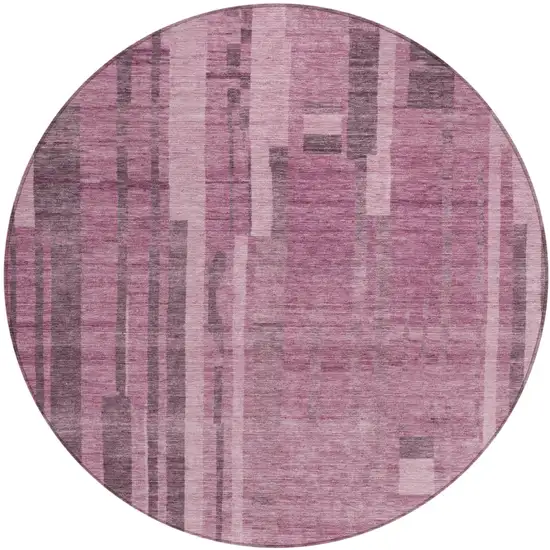 8' Blush And Brown Round Striped Washable Indoor Outdoor Area Rug Photo 2