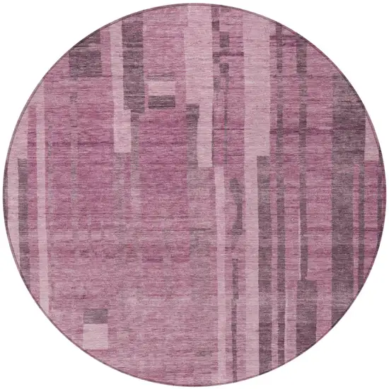 8' Blush And Brown Round Striped Washable Indoor Outdoor Area Rug Photo 5
