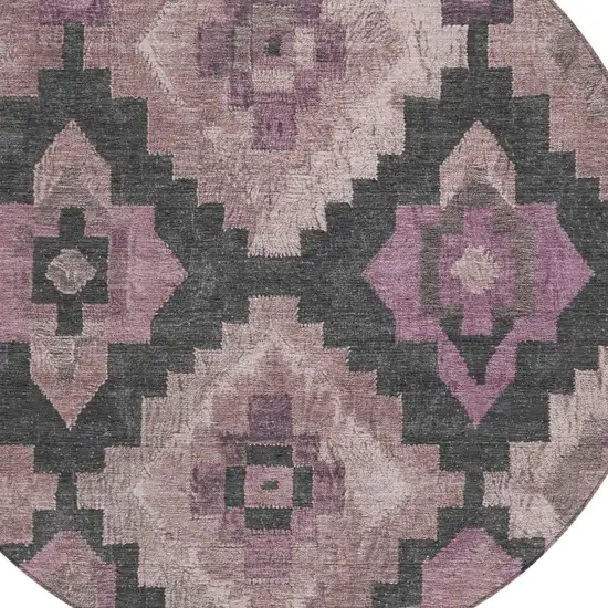8' Blush And Charcoal Round Aztec Washable Indoor Outdoor Area Rug Photo 8