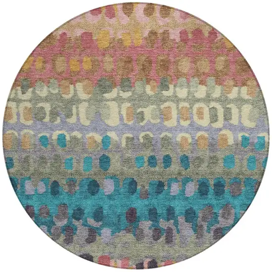 8' Blush And Copper Round Geometric Washable Indoor Outdoor Area Rug Photo 4