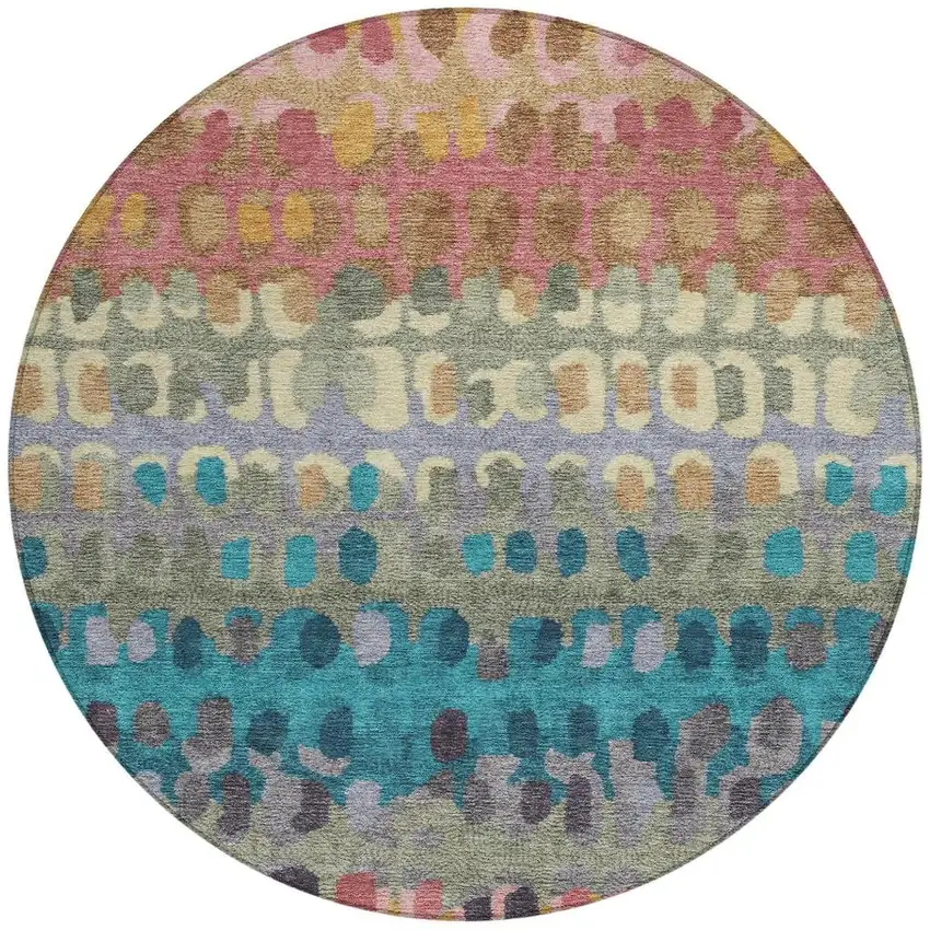 8' Blush And Copper Round Geometric Washable Indoor Outdoor Area Rug Photo 4