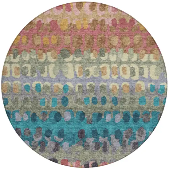 8' Blush And Copper Round Geometric Washable Indoor Outdoor Area Rug Photo 2