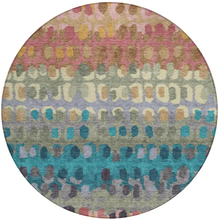 8' Blush And Copper Round Geometric Washable Indoor Outdoor Area Rug Photo 2