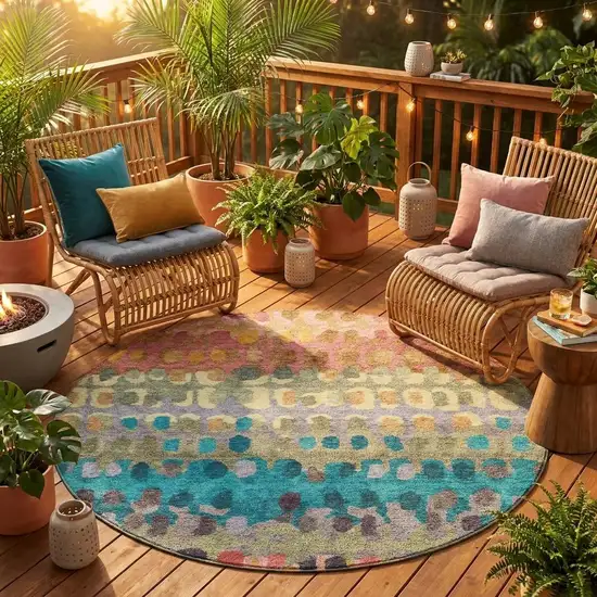 8' Blush And Copper Round Geometric Washable Indoor Outdoor Area Rug Photo 1