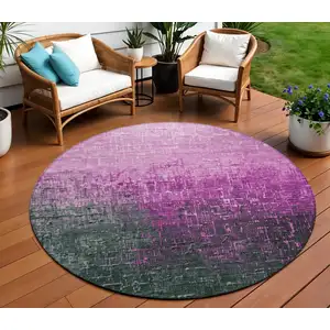 Photo of 8' Blush And Dark Gray Round Ombre Washable Indoor Outdoor Area Rug