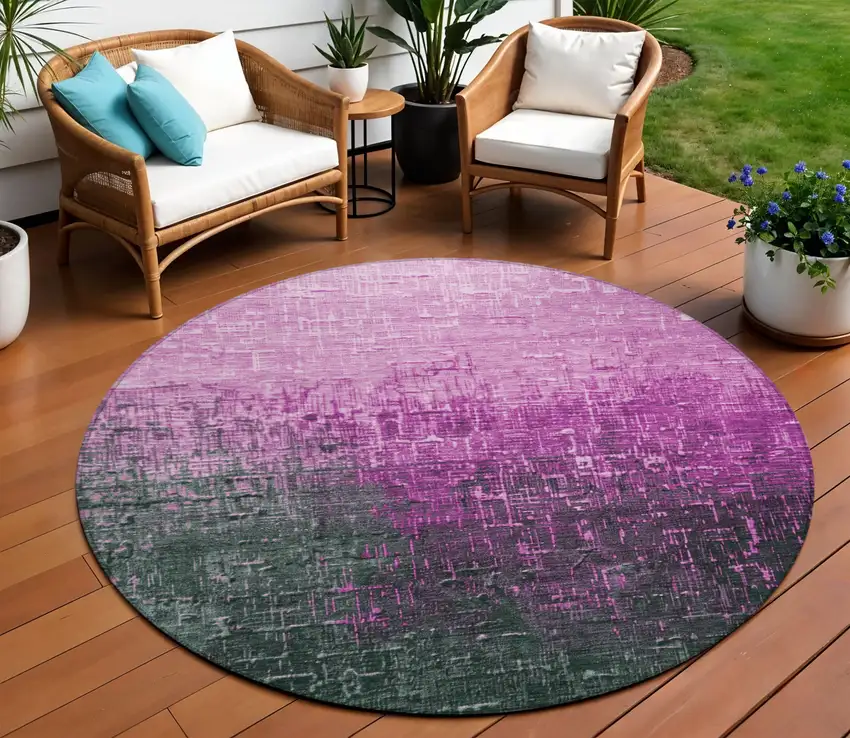 8' Blush And Dark Gray Round Ombre Washable Indoor Outdoor Area Rug Photo 1
