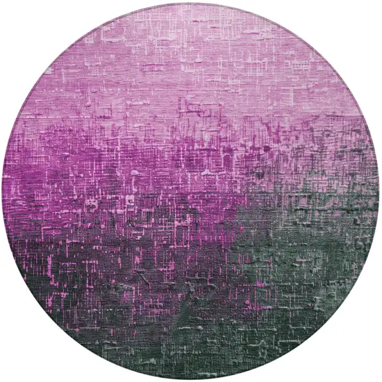 8' Blush And Dark Gray Round Ombre Washable Indoor Outdoor Area Rug Photo 5