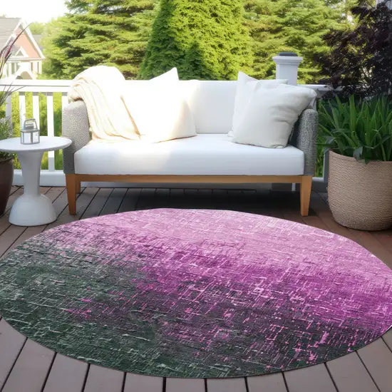 8' Blush And Dark Gray Round Ombre Washable Indoor Outdoor Area Rug Photo 6