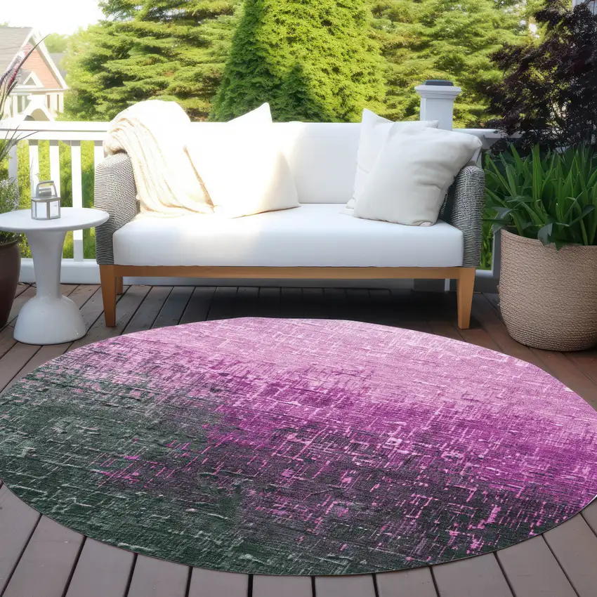 8' Blush And Dark Gray Round Ombre Washable Indoor Outdoor Area Rug Photo 6
