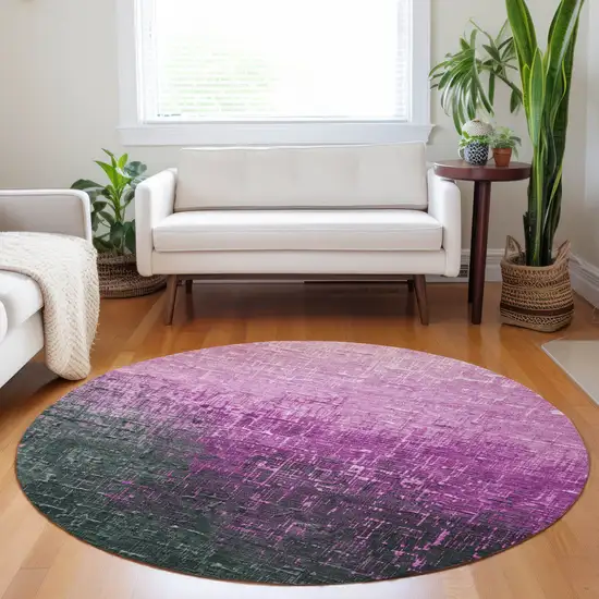 8' Blush And Dark Gray Round Ombre Washable Indoor Outdoor Area Rug Photo 7