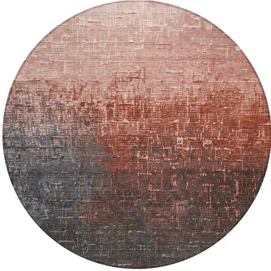 8' Blush And Dark Gray Round Ombre Washable Indoor Outdoor Area Rug Photo 3