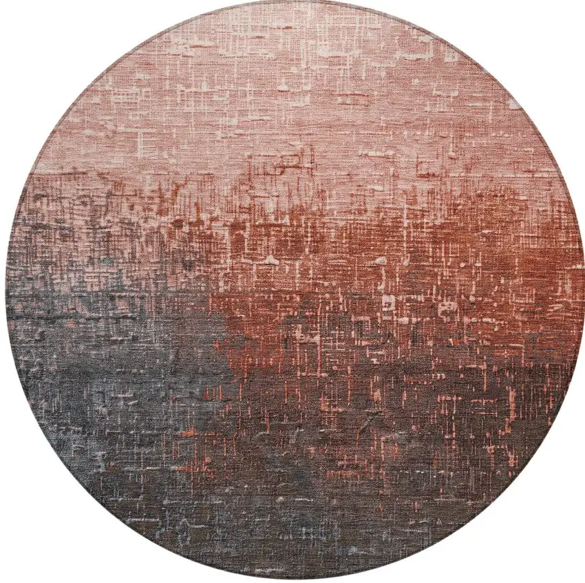 8' Blush And Dark Gray Round Ombre Washable Indoor Outdoor Area Rug Photo 3