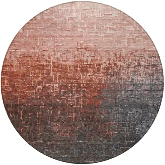 8' Blush And Dark Gray Round Ombre Washable Indoor Outdoor Area Rug Photo 4