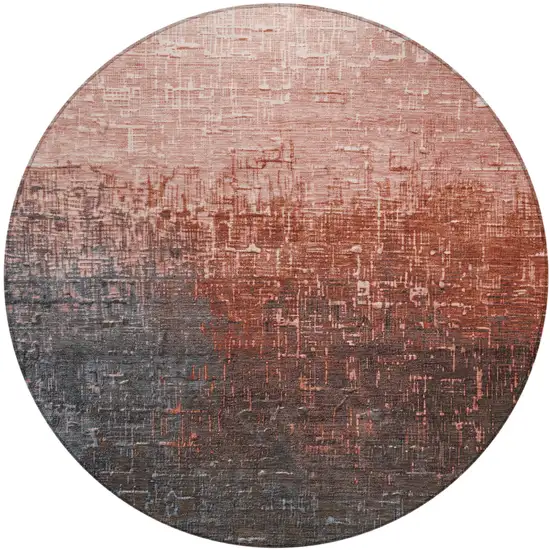 8' Blush And Dark Gray Round Ombre Washable Indoor Outdoor Area Rug Photo 2