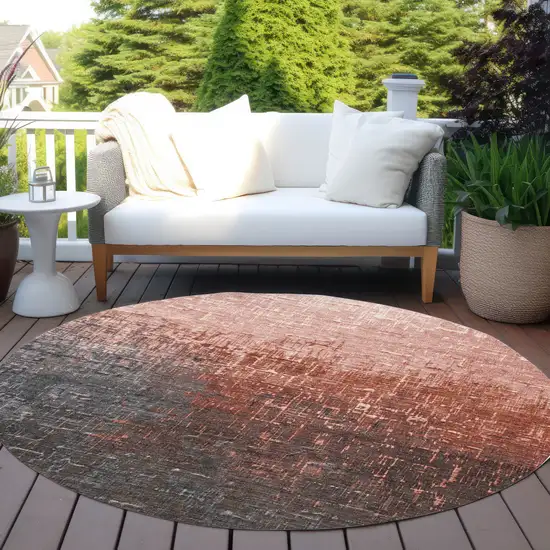 8' Blush And Dark Gray Round Ombre Washable Indoor Outdoor Area Rug Photo 7