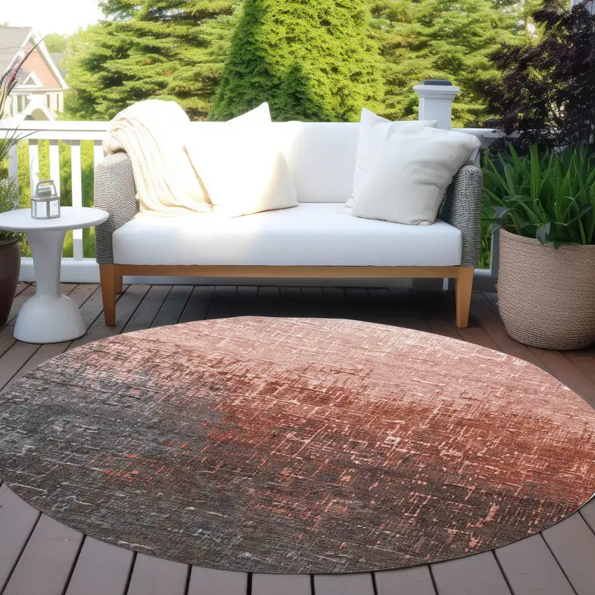 8' Blush And Dark Gray Round Ombre Washable Indoor Outdoor Area Rug Photo 7