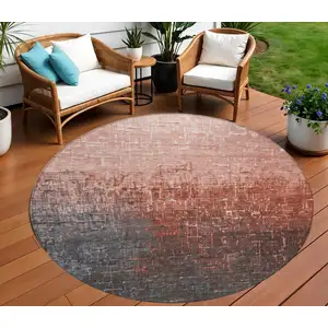 Photo of 8' Blush And Dark Gray Round Ombre Washable Indoor Outdoor Area Rug
