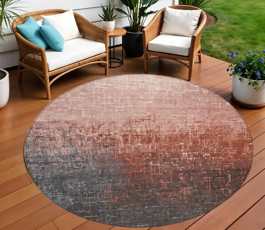 8' Blush And Dark Gray Round Ombre Washable Indoor Outdoor Area Rug Photo 1