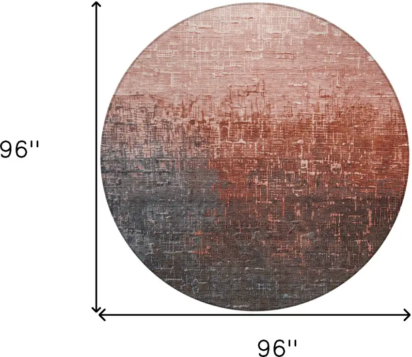 8' Blush And Dark Gray Round Ombre Washable Indoor Outdoor Area Rug Photo 9